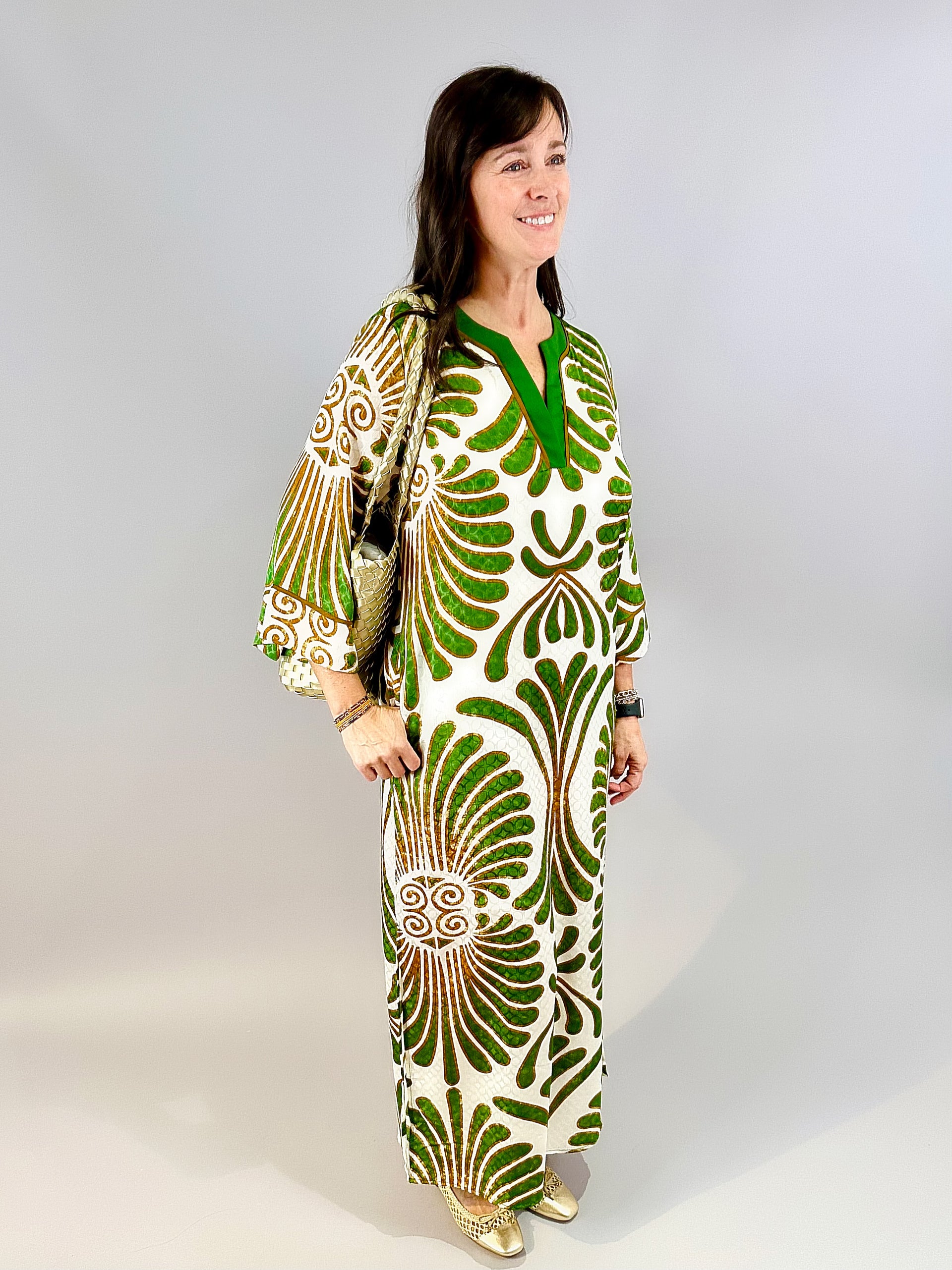 Green Palm Trimmed Maxi Dress