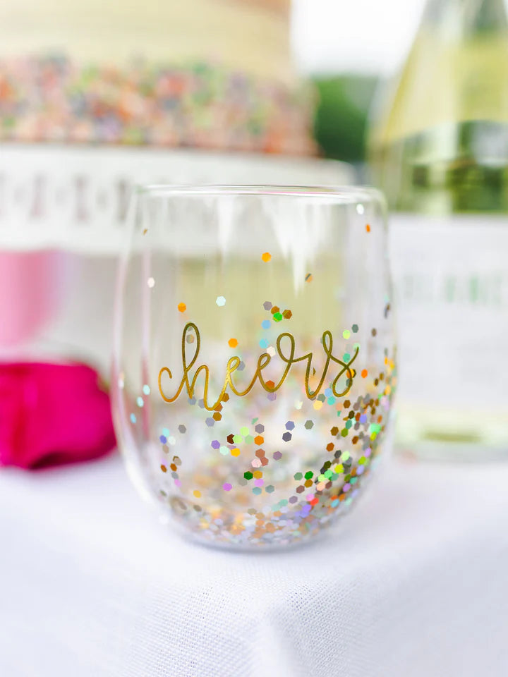 Cheers Glitter Wine Glass