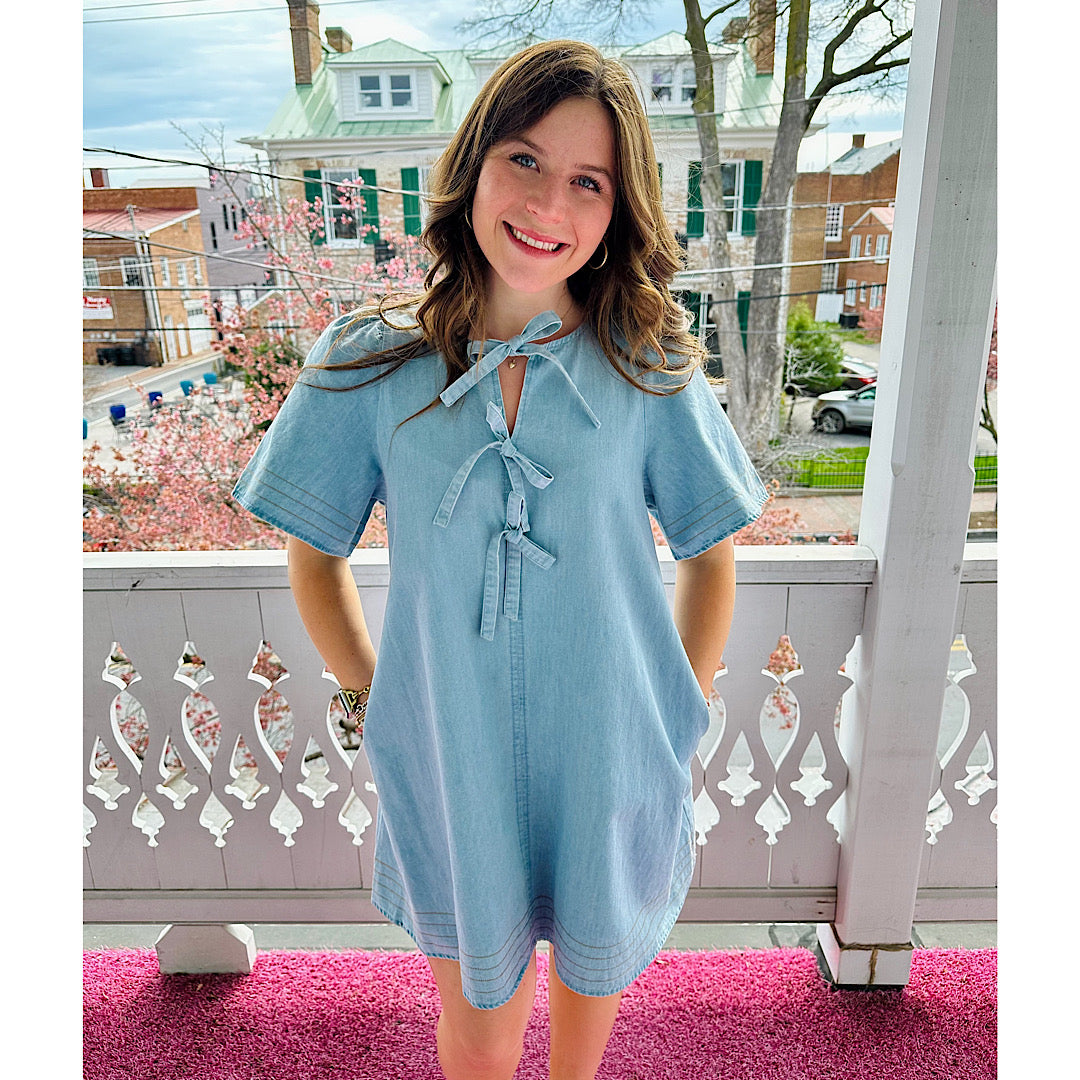 Ribbon Detail Shift Dress Light Blue – Scarpa Alta