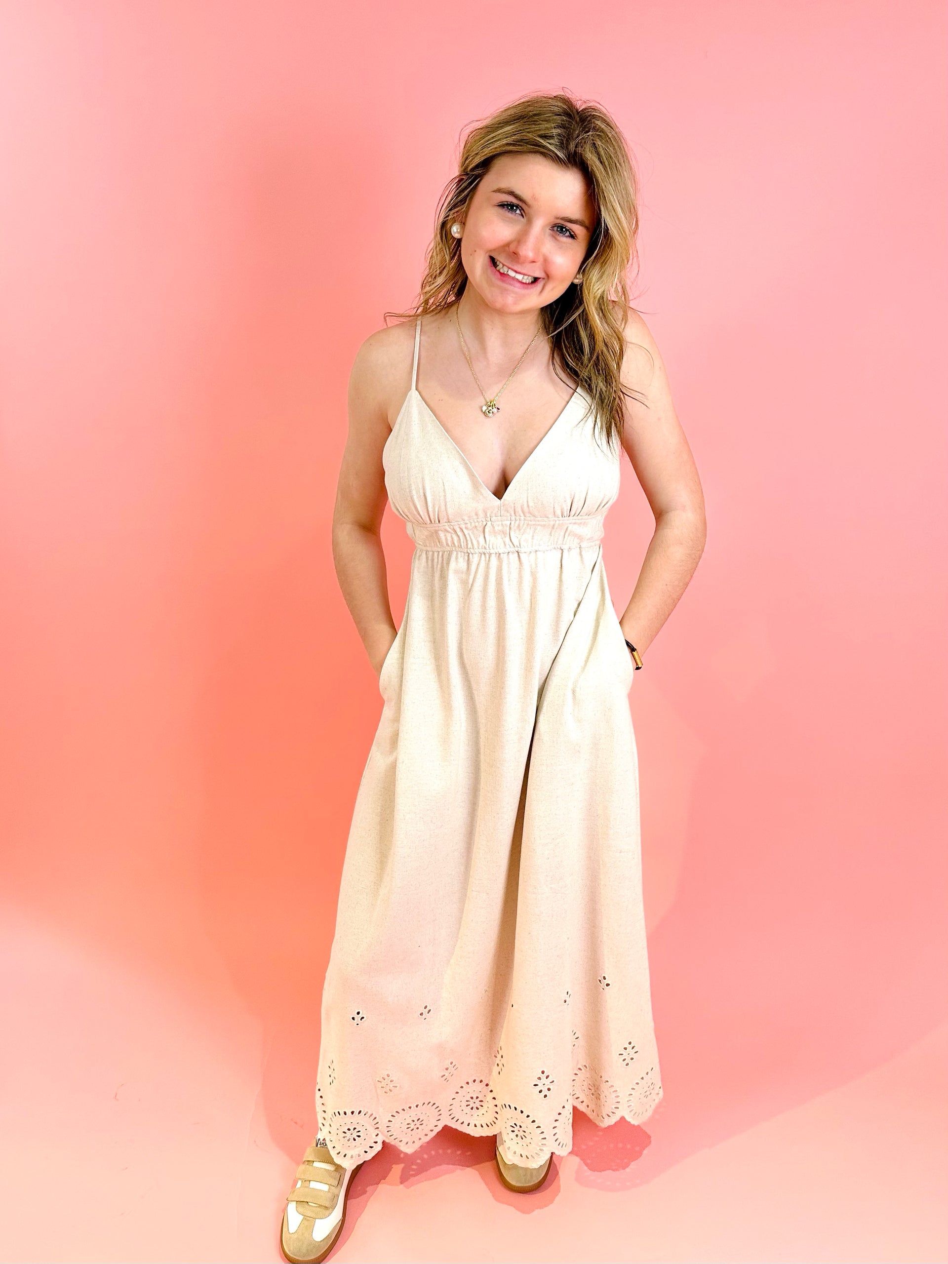 Dima Scalloped Linen Dress Sand – Scarpa Alta