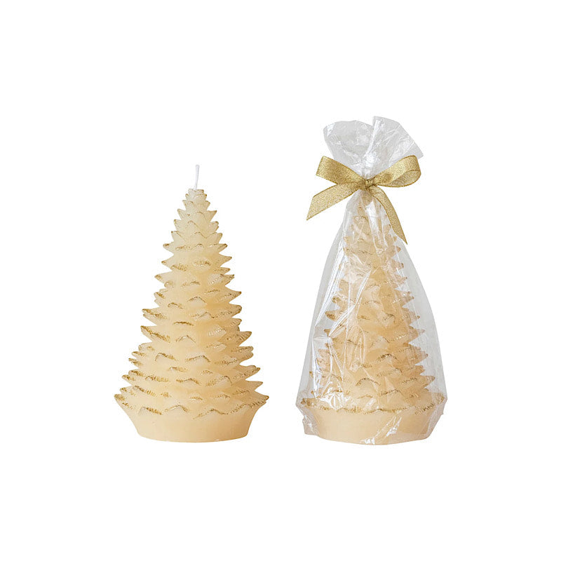 Gold Tipped Cream Tree Candle